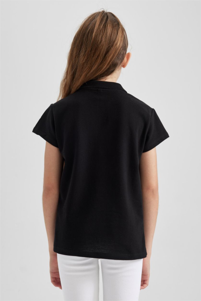 Girls & Teens Black Girl Regular Fit Cotton Polo T-Shirt