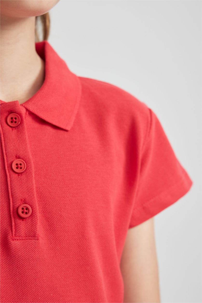 Young Girls - Teen Girls Red Girl Regular Fit Polo Neck Cotton Polo T-Shirt