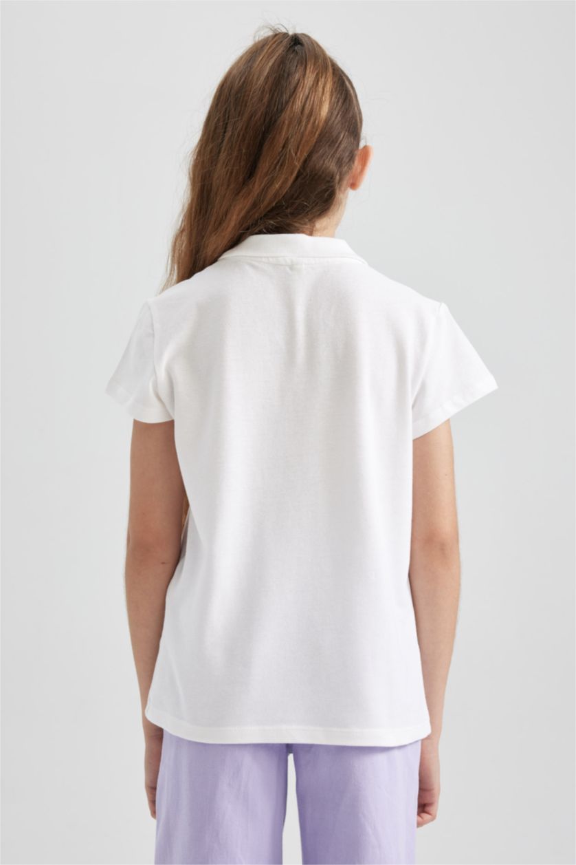 Young Girls - Teen Girls White Girl Cotton Short Sleeve Basic Polo T-shirt