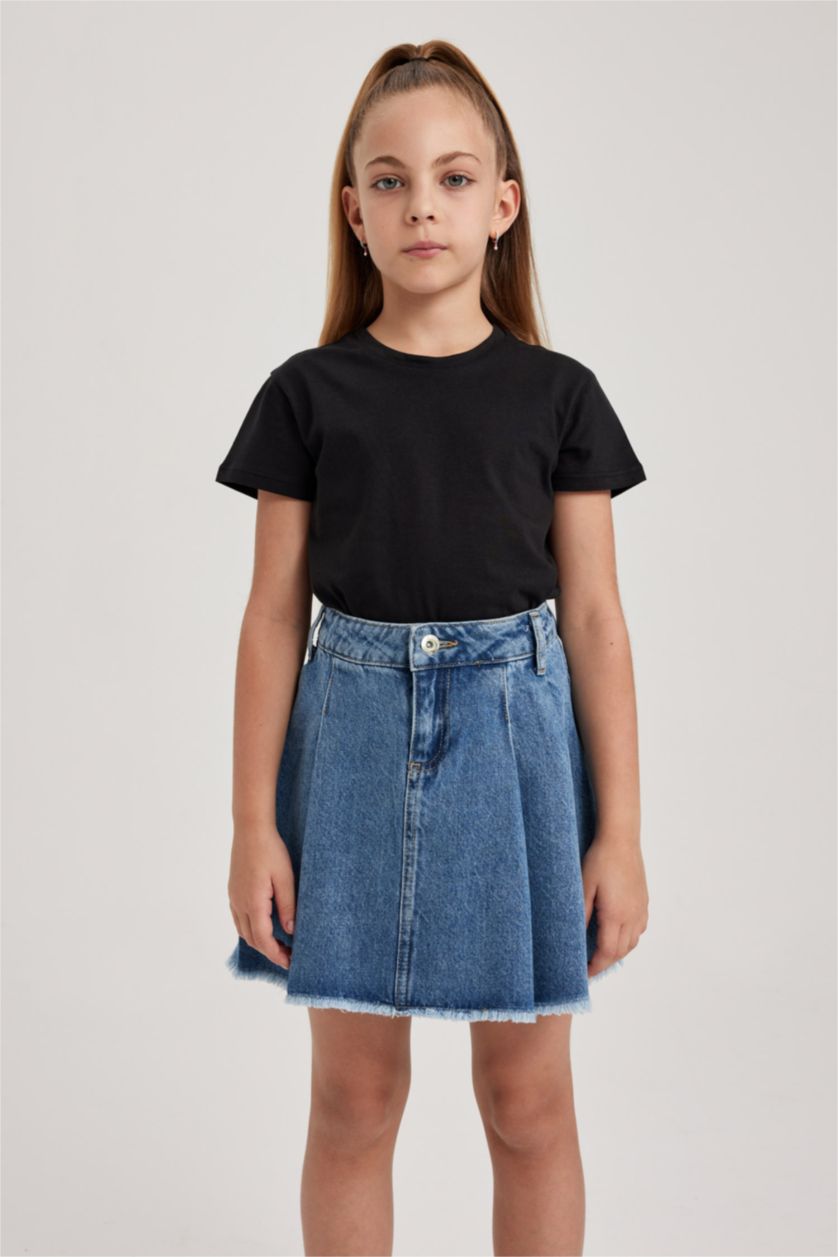 Kız Çocuk - Genç Kız Siyah Kız Çocuk Bisiklet Yaka Basic Düz Kısa Kollu Tişört