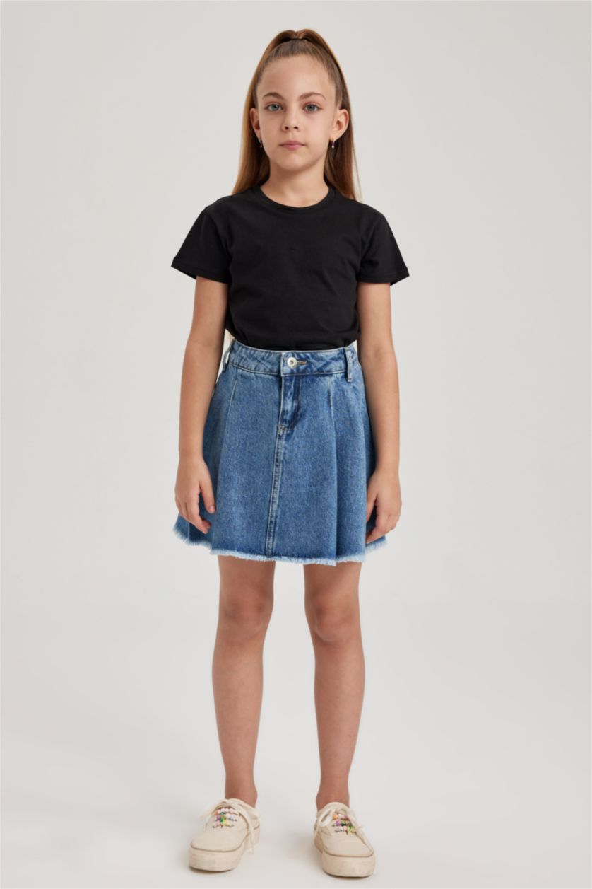 Kız Çocuk - Genç Kız Siyah Kız Çocuk Bisiklet Yaka Basic Düz Kısa Kollu Tişört