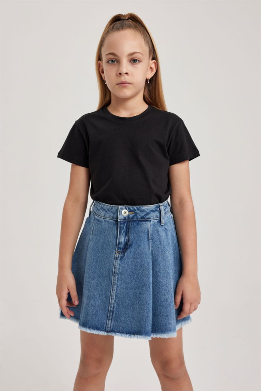 Kız Çocuk - Genç Kız Siyah Kız Çocuk Bisiklet Yaka Basic Düz Kısa Kollu Tişört