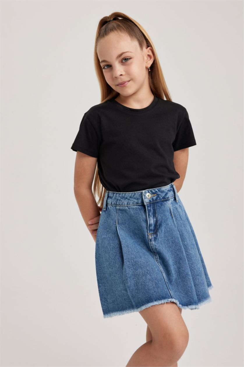 Kız Çocuk - Genç Kız Siyah Kız Çocuk Bisiklet Yaka Basic Düz Kısa Kollu Tişört