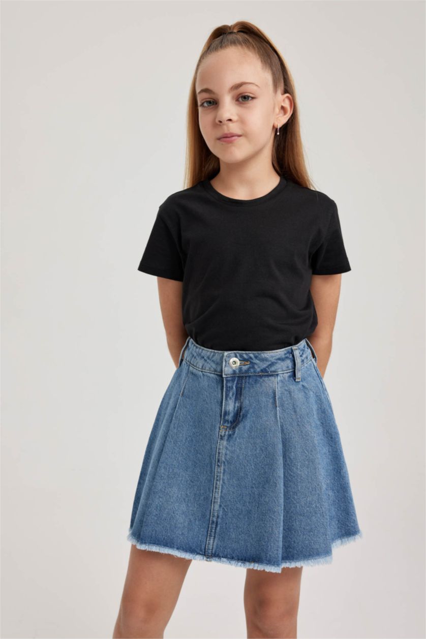 Kız Çocuk - Genç Kız Siyah Kız Çocuk Bisiklet Yaka Basic Düz Kısa Kollu Tişört