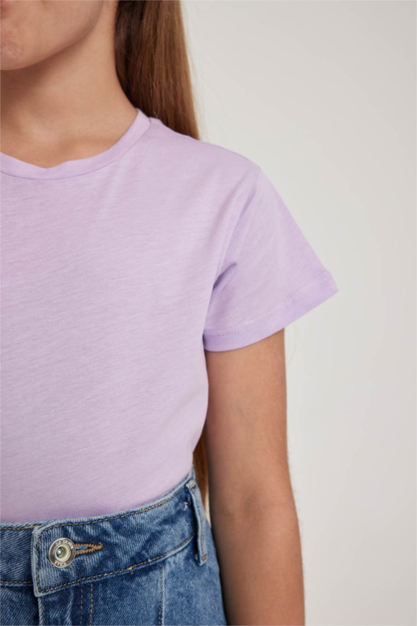 بنات أرجواني تي شيرت بناتي نص ردن قصة عادية