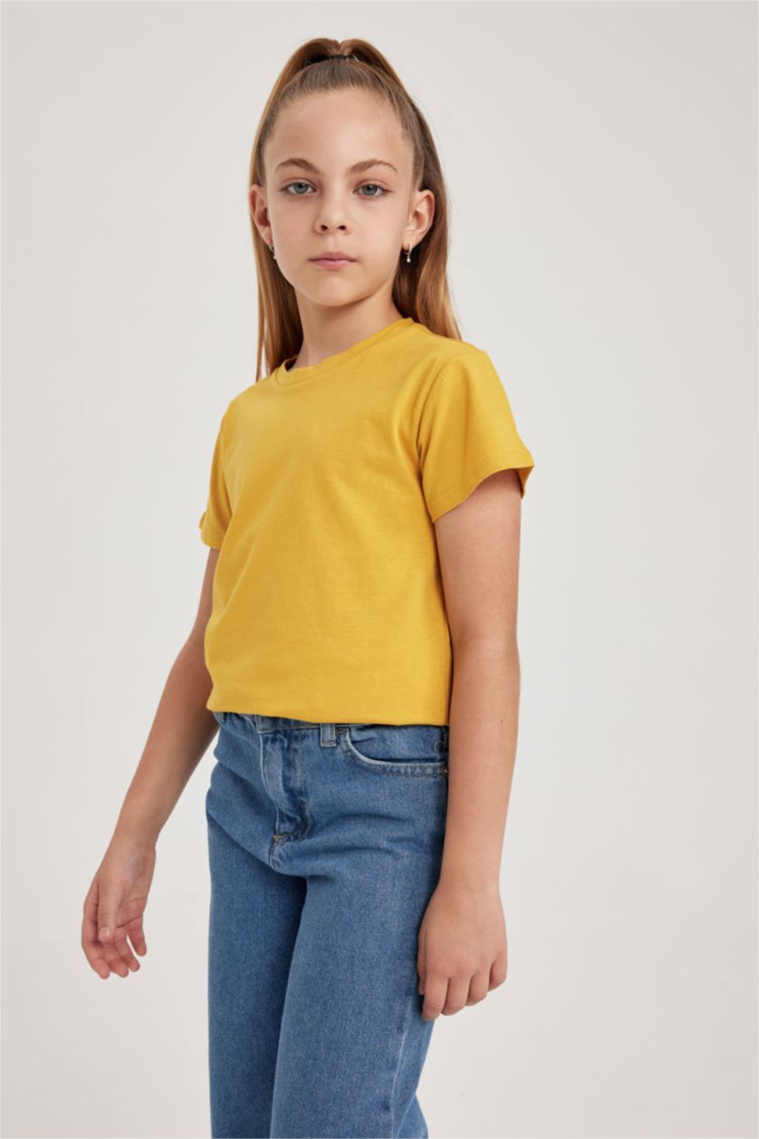 GIRLS & TEENS Yellow Girl Regular Fit Short Sleeve T-Shirt