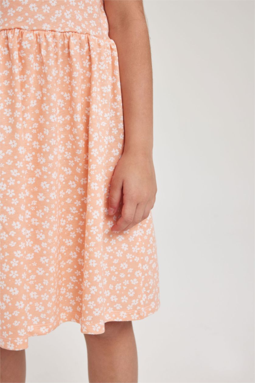 Kız Çocuk - Genç Kız Somon Desenli Pamuklu Kolsuz Elbise Kız Çocuk