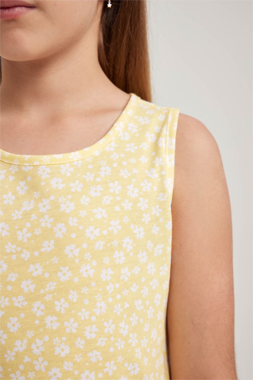 Kız Çocuk - Genç Kız Sarı Desenli Pamuklu Kolsuz Elbise Kız Çocuk