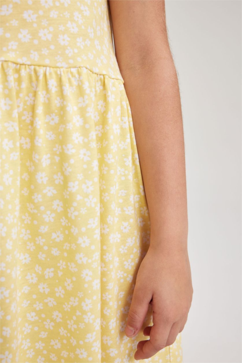 Kız Çocuk - Genç Kız Sarı Desenli Pamuklu Kolsuz Elbise Kız Çocuk