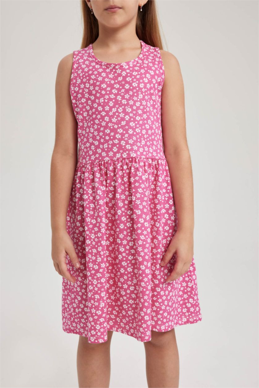 Young Girls - Teen Girls Fushsia Girl Patterned Cotton Sleeveless Dress