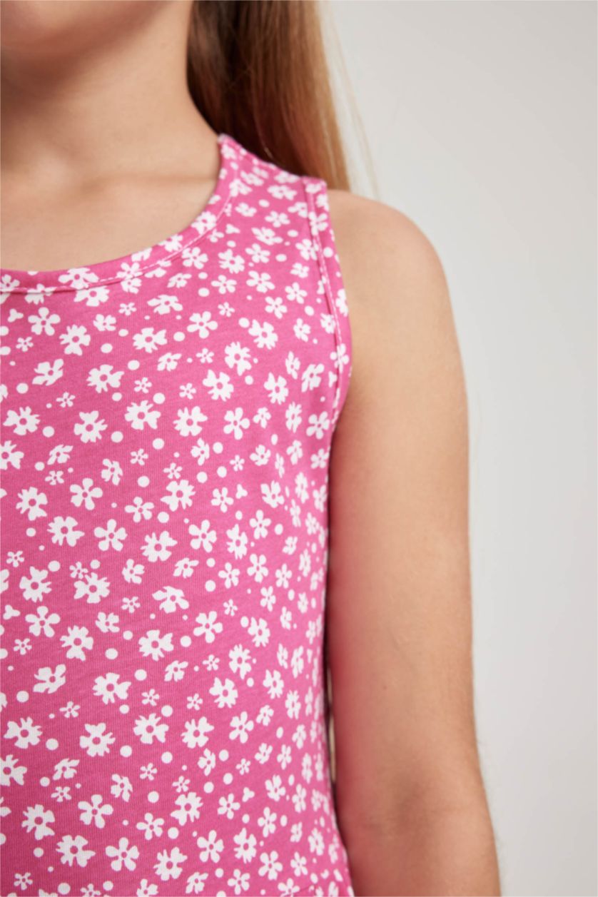 Young Girls - Teen Girls Fushsia Girl Patterned Cotton Sleeveless Dress