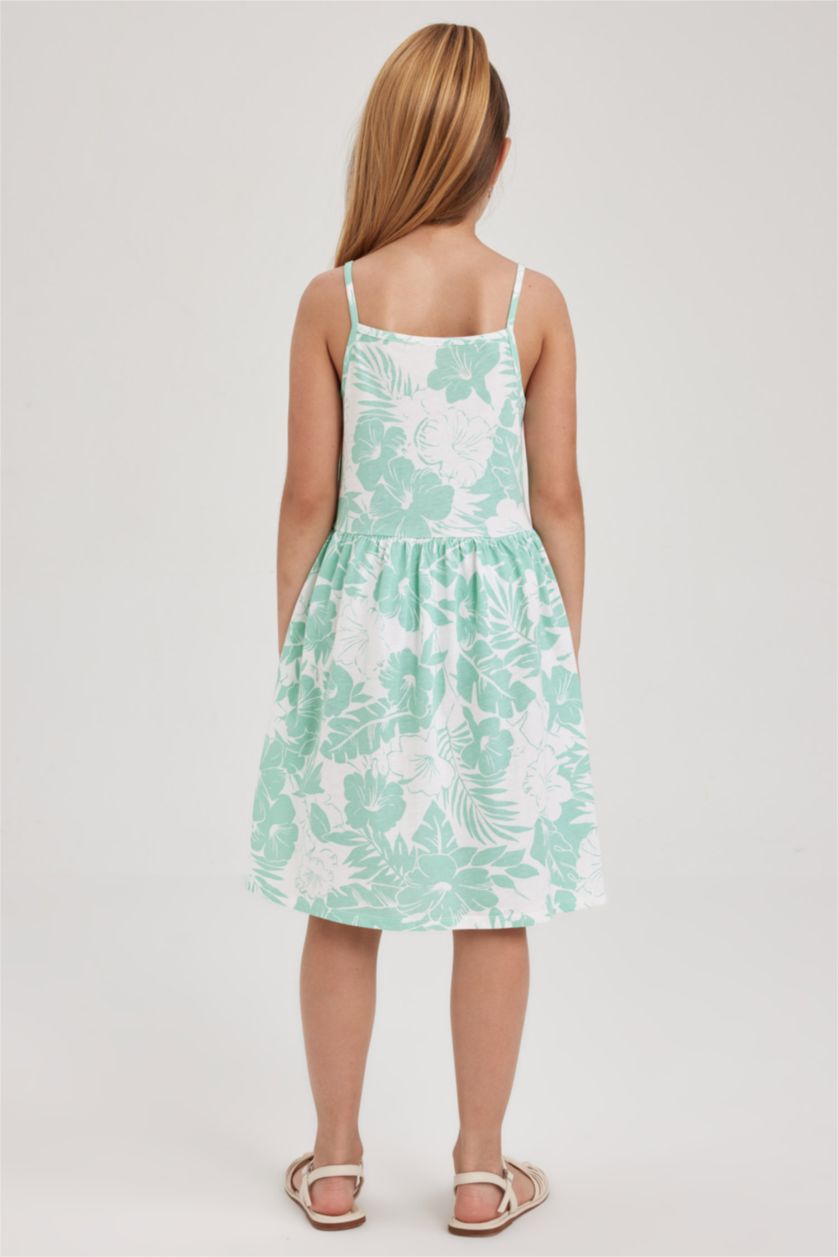 Kız Çocuk - Genç Kız Mint Desenli Pamuklu Askılı Elbise Kız Çocuk
