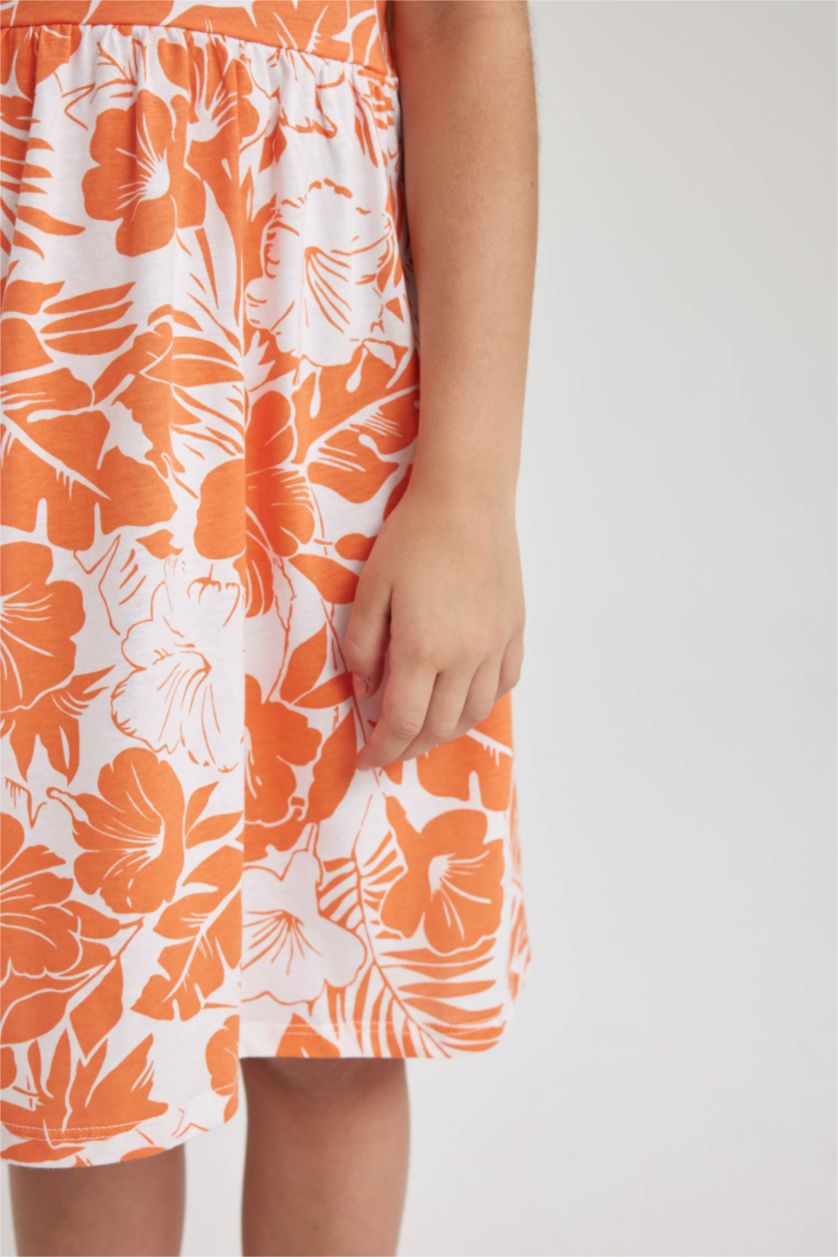 Kız Çocuk - Genç Kız Turuncu Desenli Pamuklu Elbise Kız Çocuk