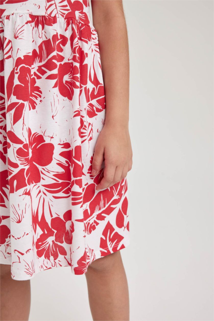 Kız Çocuk - Genç Kız Kırmızı Desenli Pamuklu Askılı Elbise Kız Çocuk