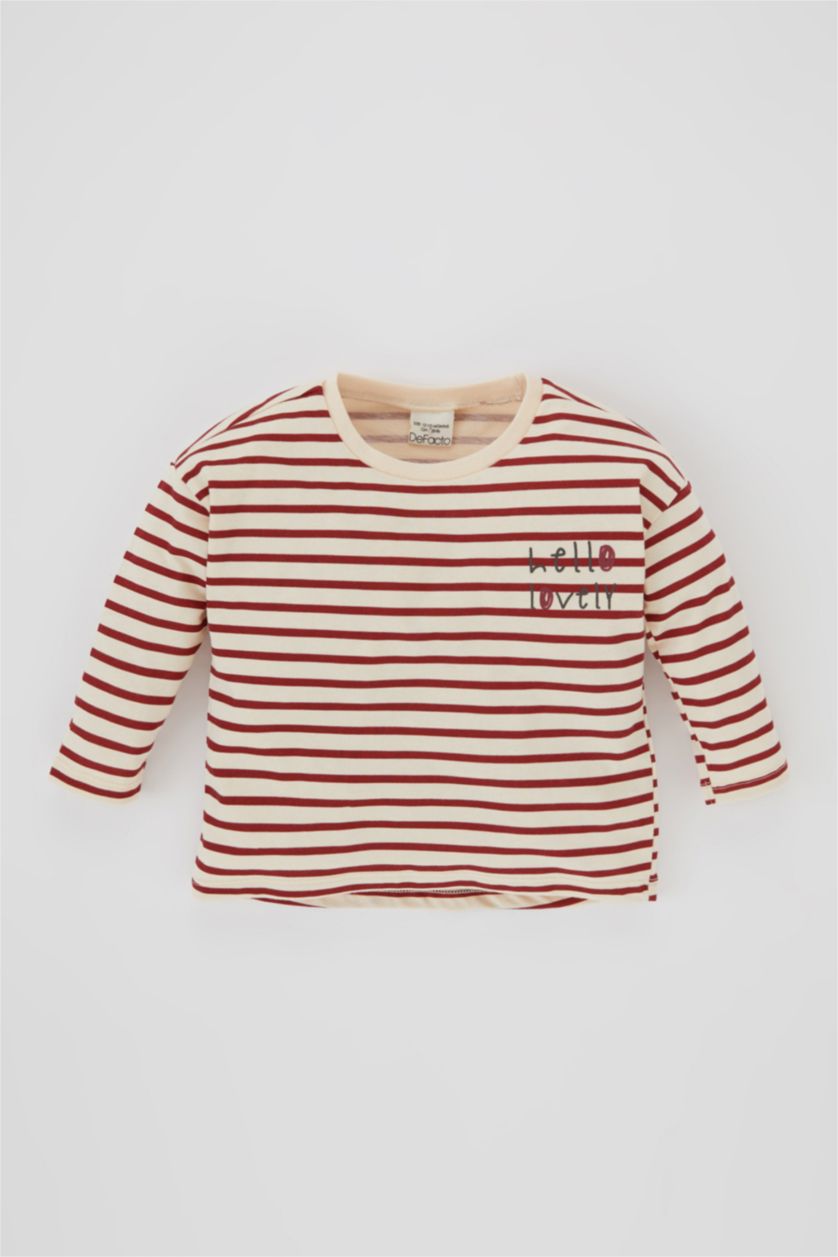 BABY GIRL Bordeaux Regular Fit Striped Long Sleeve T-Shirt