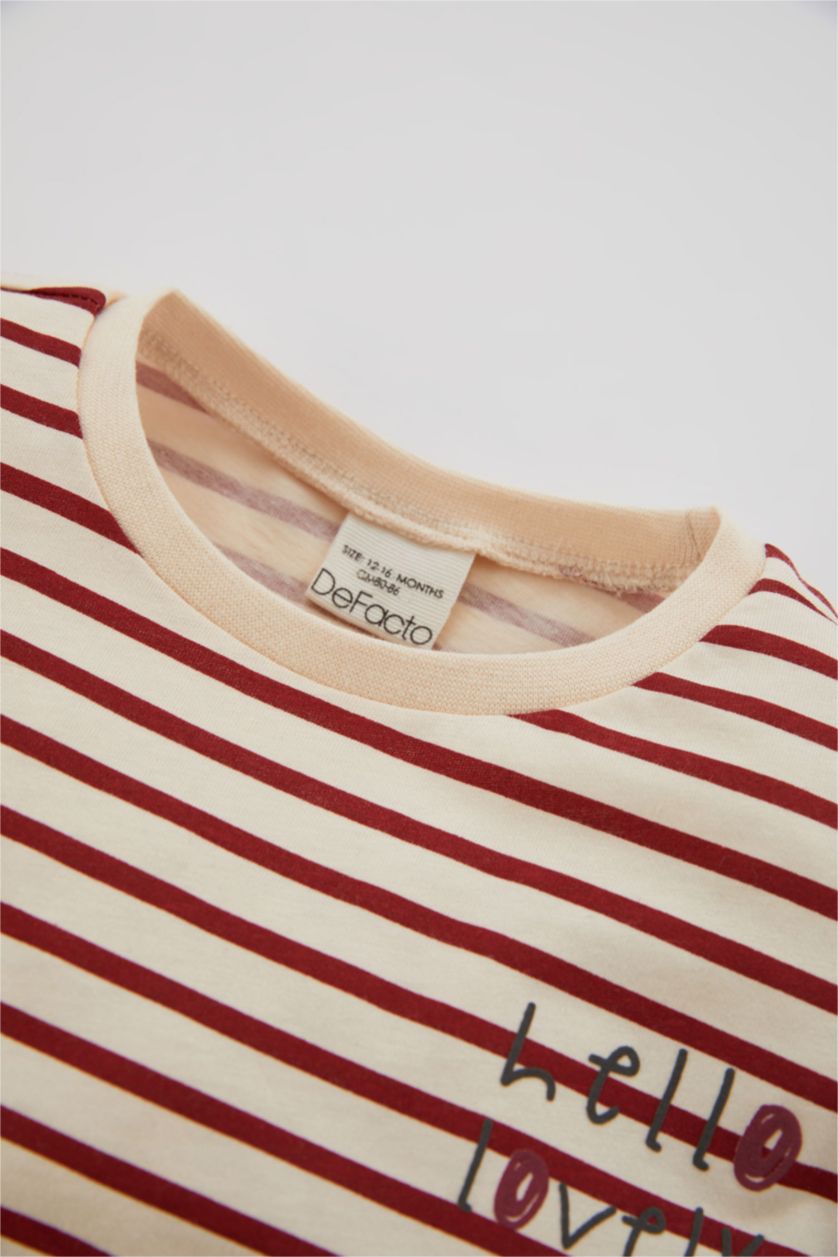 BABY GIRL Bordeaux Regular Fit Striped Long Sleeve T-Shirt