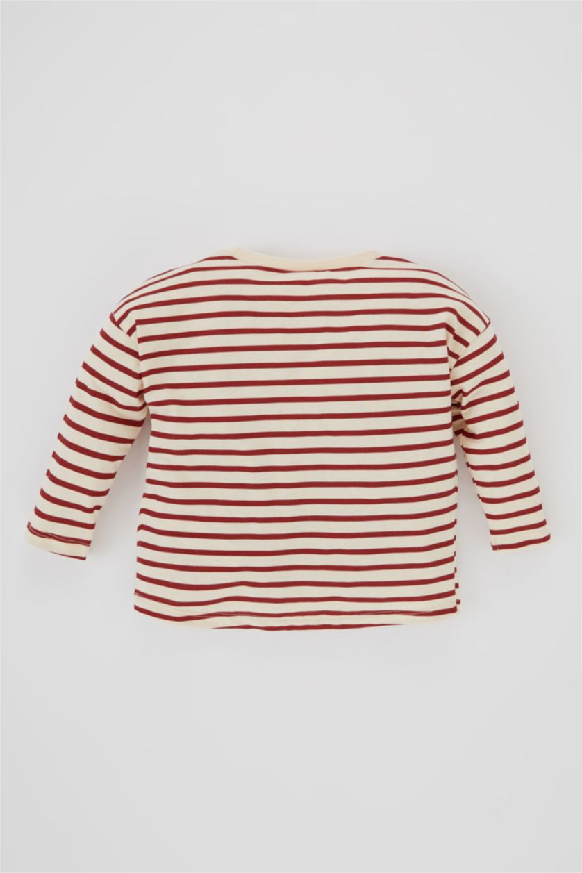 BABY GIRL Bordeaux Regular Fit Striped Long Sleeve T-Shirt
