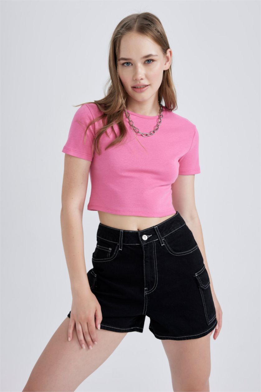 Women Pink Slim Fit Cotton Short Sleeve T-Shirt