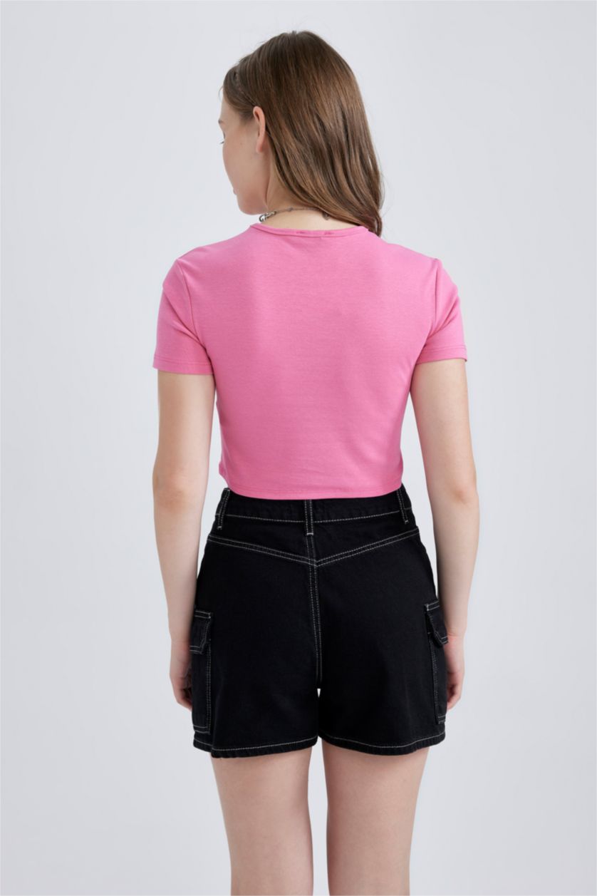 Women Pink Slim Fit Cotton Short Sleeve T-Shirt