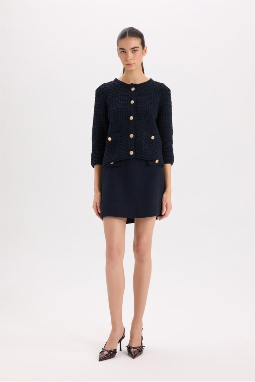 WOMAN NAVY A Cut Lined Normal Waist Mini Skirt