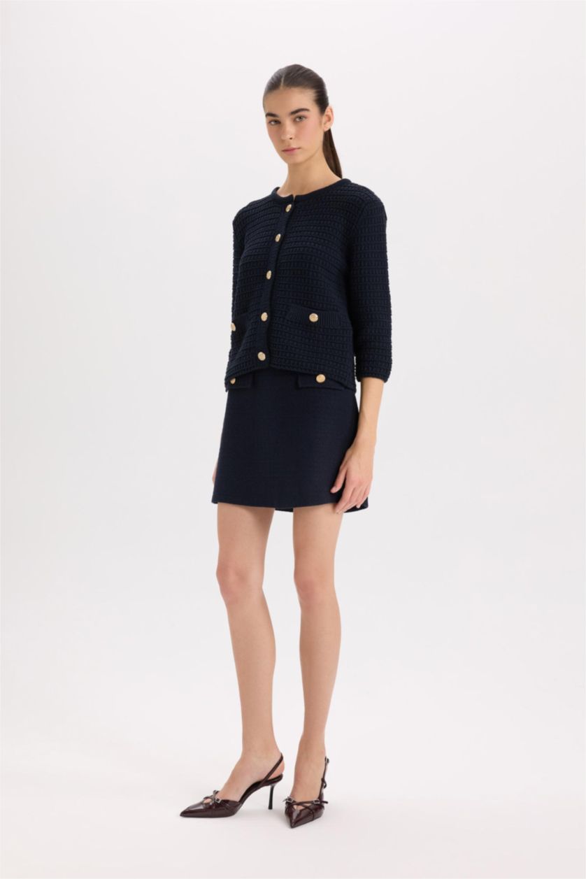 WOMAN NAVY A Cut Lined Normal Waist Mini Skirt