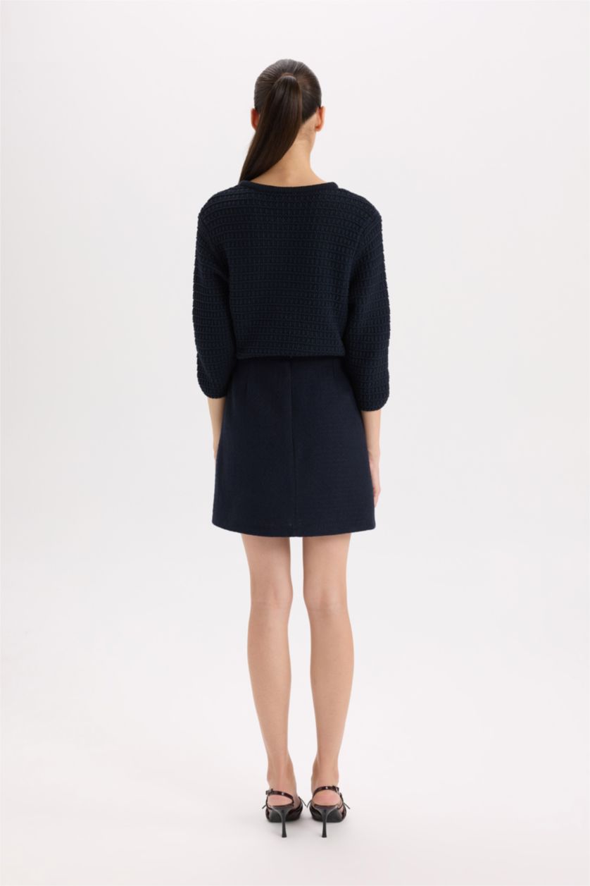 نساء كحلي تنورة قصيرة تويد بقصة A وخصر عادي مبطن