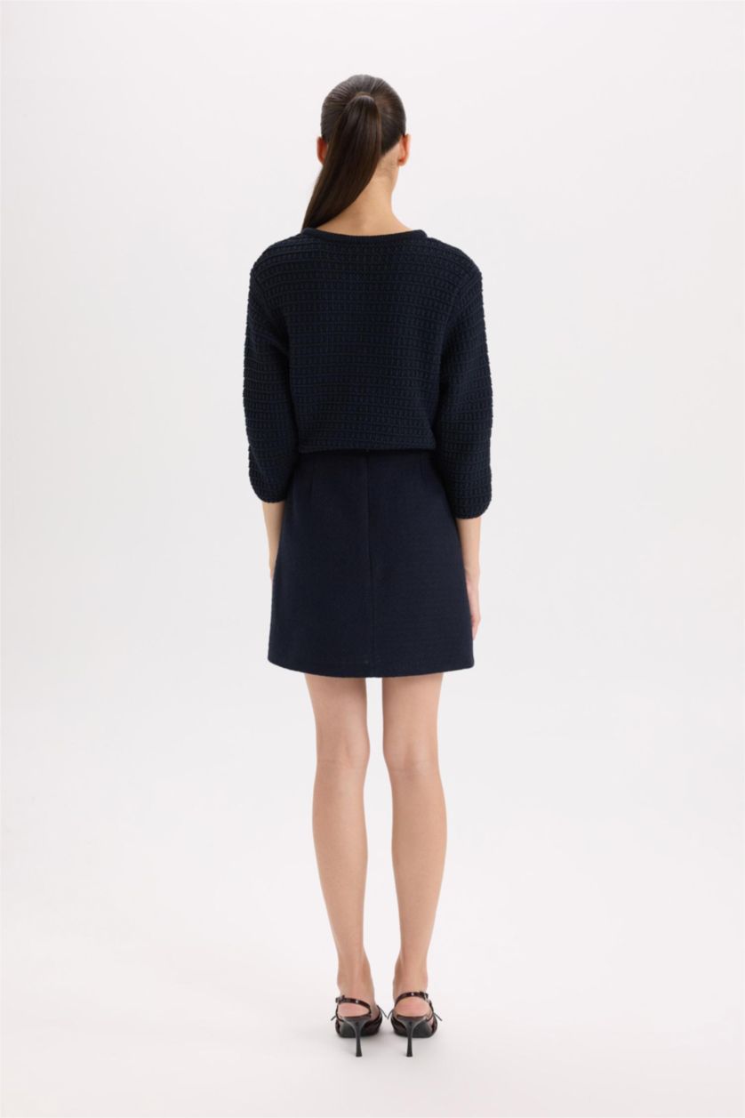 WOMAN NAVY A Cut Lined Normal Waist Mini Skirt