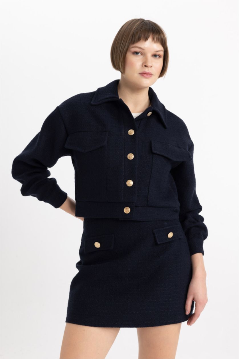 WOMAN NAVY A Cut Lined Normal Waist Mini Skirt