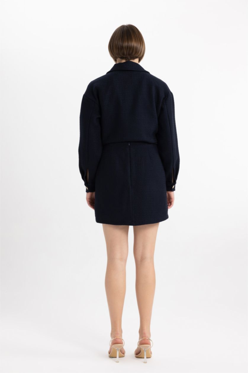 WOMAN NAVY A Cut Lined Normal Waist Mini Skirt