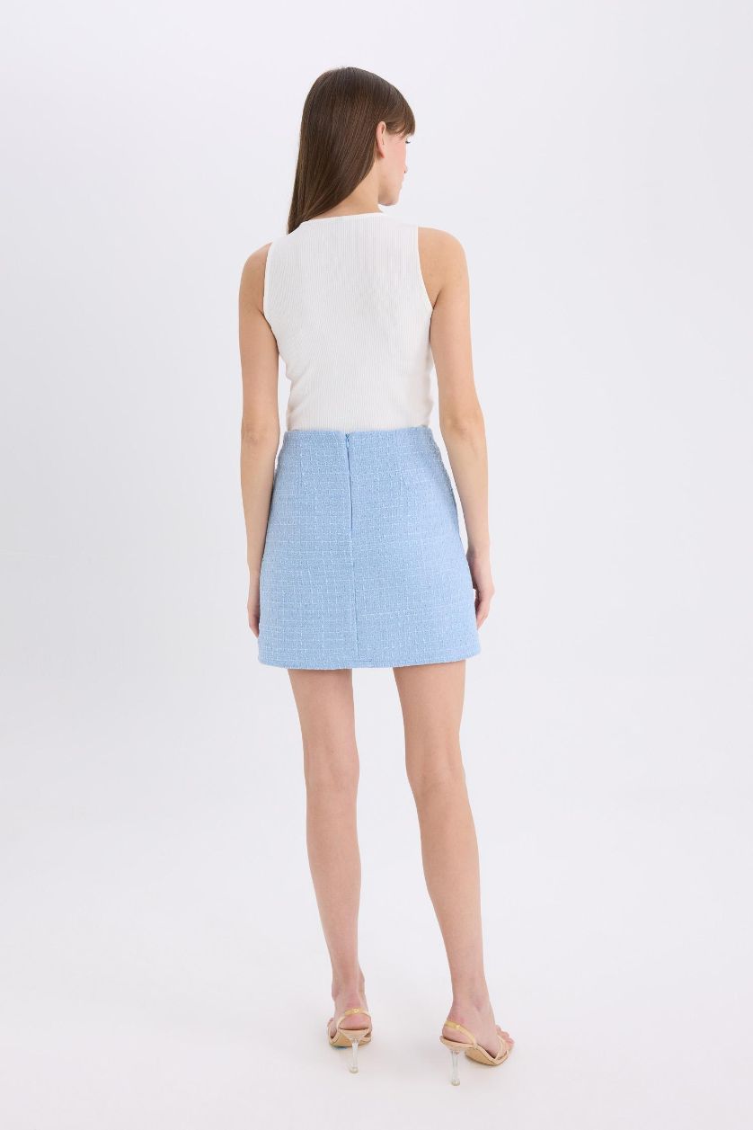 WOMAN Light Blue A Cut Lined Normal Waist Mini Skirt