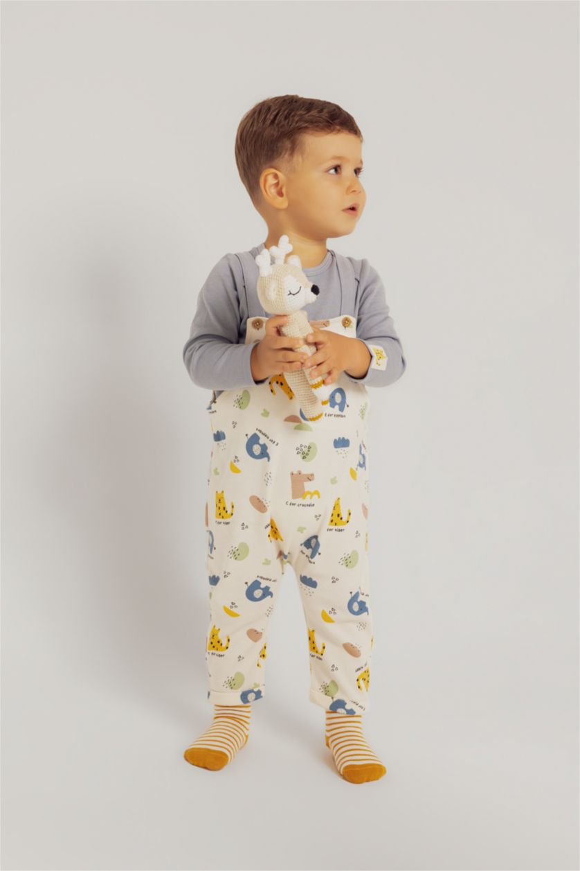 BABY GIRL Light Blue Baby Boy Dinosaur Printed Long Sleeve T-Shirt Jumpsuit 2 Piece Set