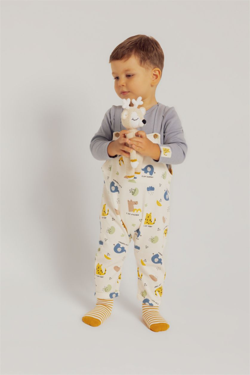 BABY GIRL Light Blue Baby Boy Dinosaur Printed Long Sleeve T-Shirt Jumpsuit 2 Piece Set