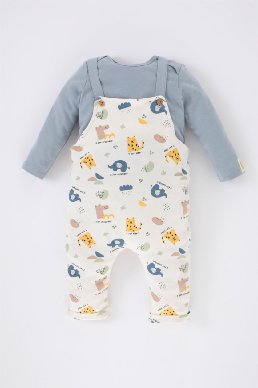 BABY GIRL Light Blue Baby Boy Dinosaur Printed Long Sleeve T-Shirt Jumpsuit 2 Piece Set