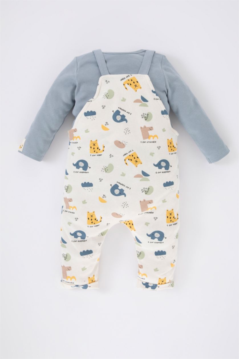 BABY GIRL Light Blue Baby Boy Dinosaur Printed Long Sleeve T-Shirt Jumpsuit 2 Piece Set