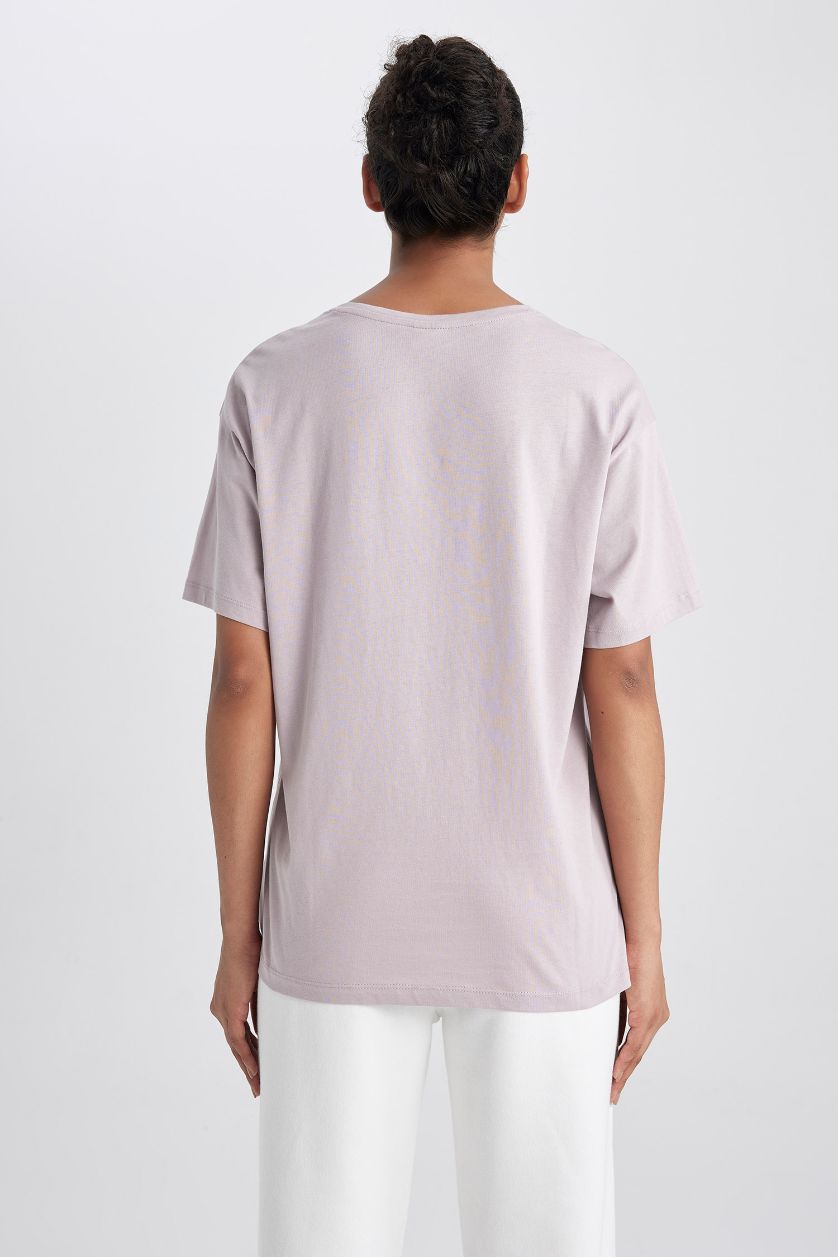 نساء زهري تي شيرت رياضي اوفر سايز قصة عادية