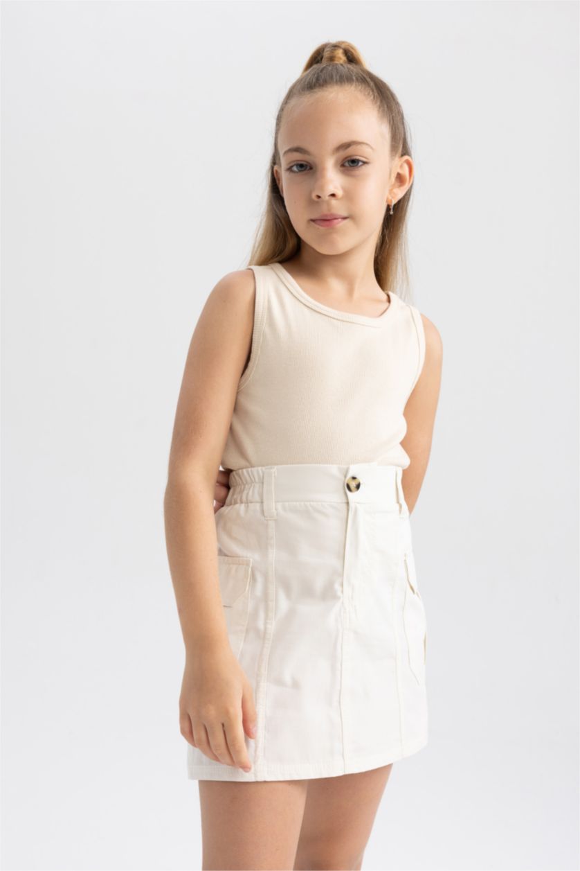 بنات اللون الحجري تنورة بناتي بوبلين