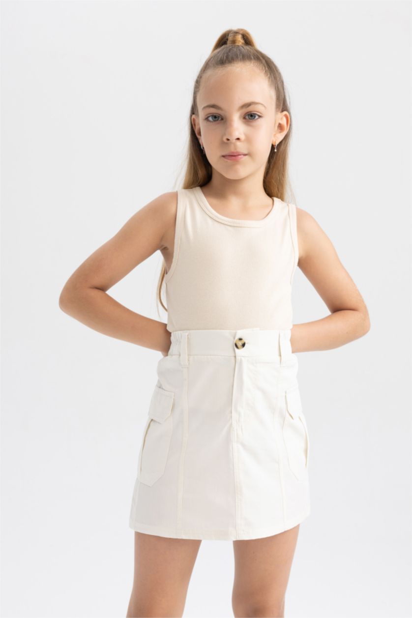 بنات اللون الحجري تنورة بناتي بوبلين