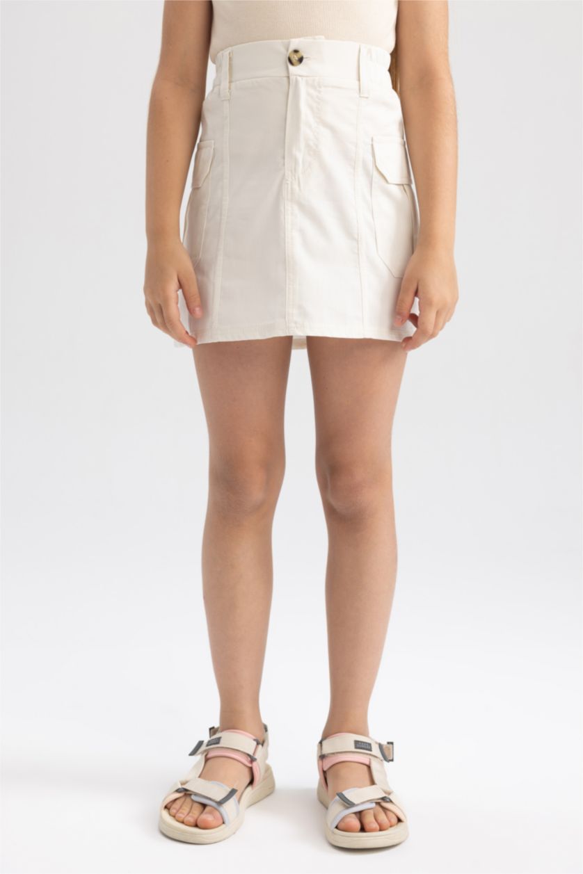 بنات اللون الحجري تنورة بناتي بوبلين