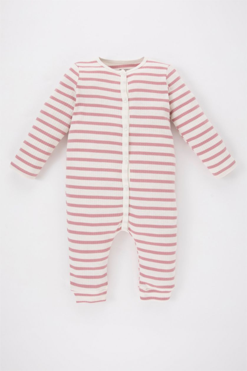 طفلة صغيرة زهري جمبسوت مخطط مضلع بأزرار كبس