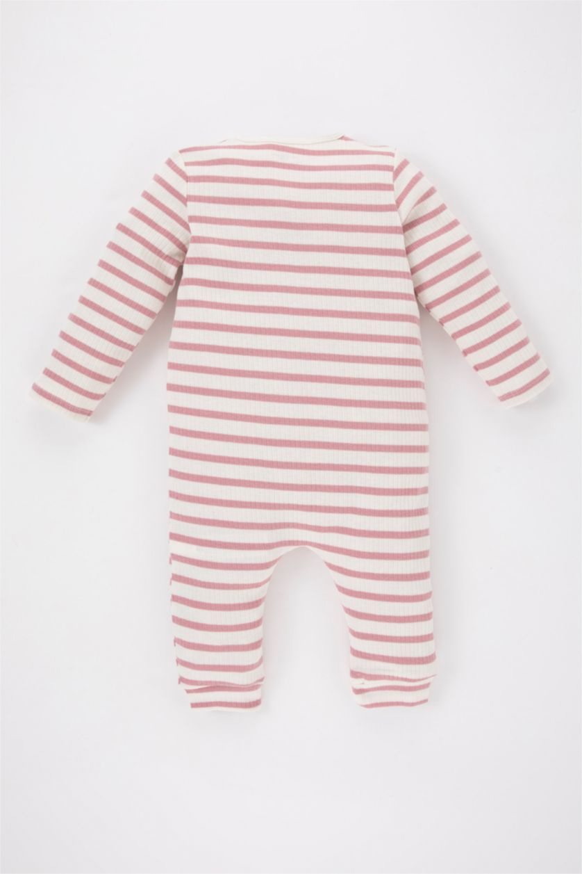 طفلة صغيرة زهري جمبسوت مخطط مضلع بأزرار كبس