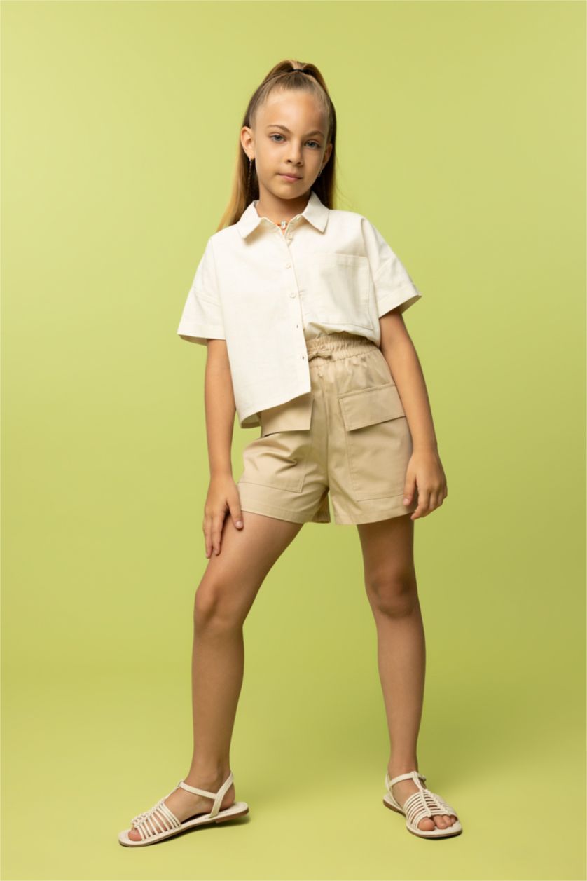 FILLES Beige Clair Short En Coton Coupe Cargo Pour Fille