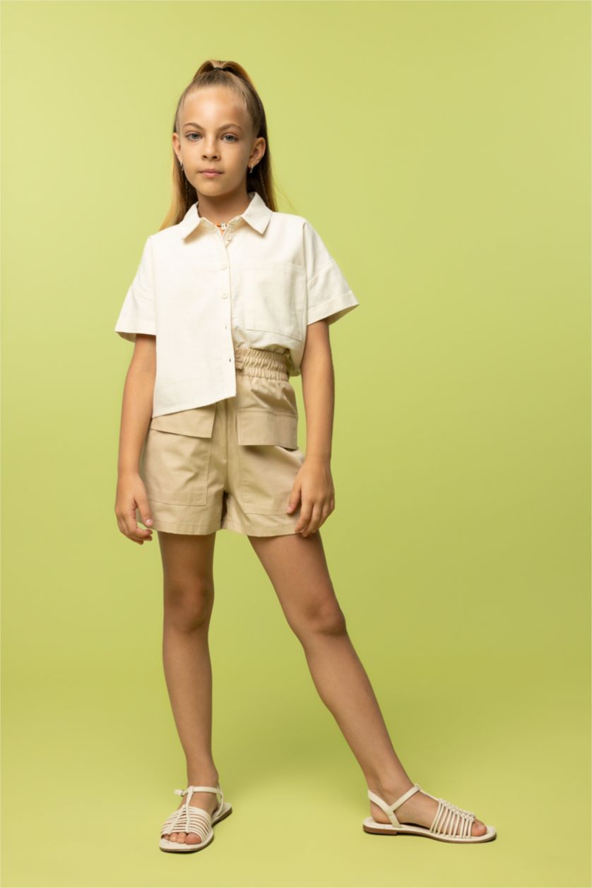 FILLES Beige Clair Short En Coton Coupe Cargo Pour Fille