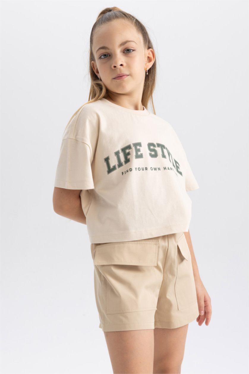 FILLES Beige Clair Short En Coton Coupe Cargo Pour Fille