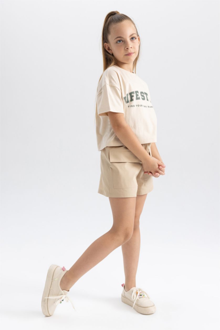 FILLES Beige Clair Short En Coton Coupe Cargo Pour Fille