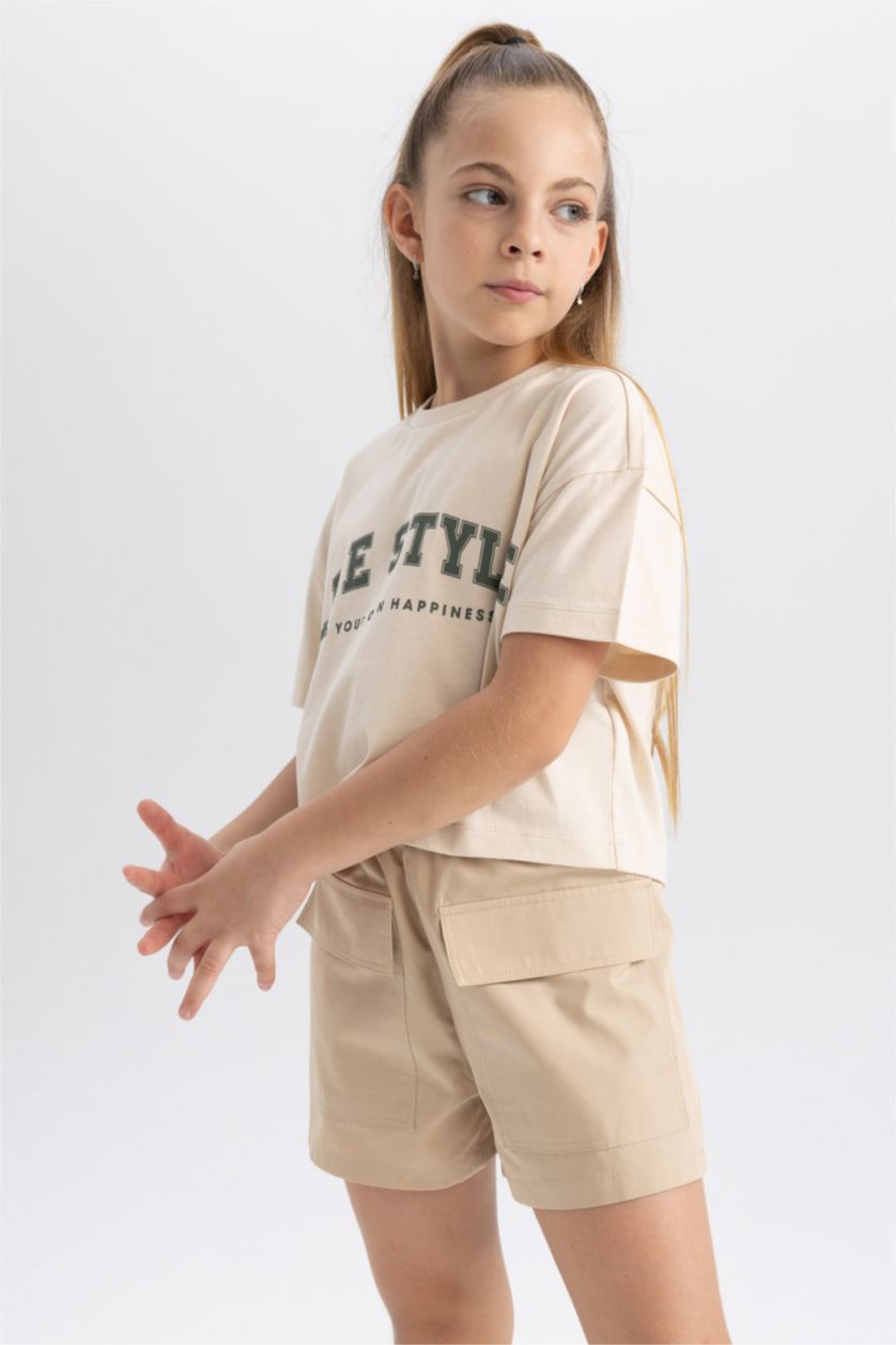 FILLES Beige Clair Short En Coton Coupe Cargo Pour Fille