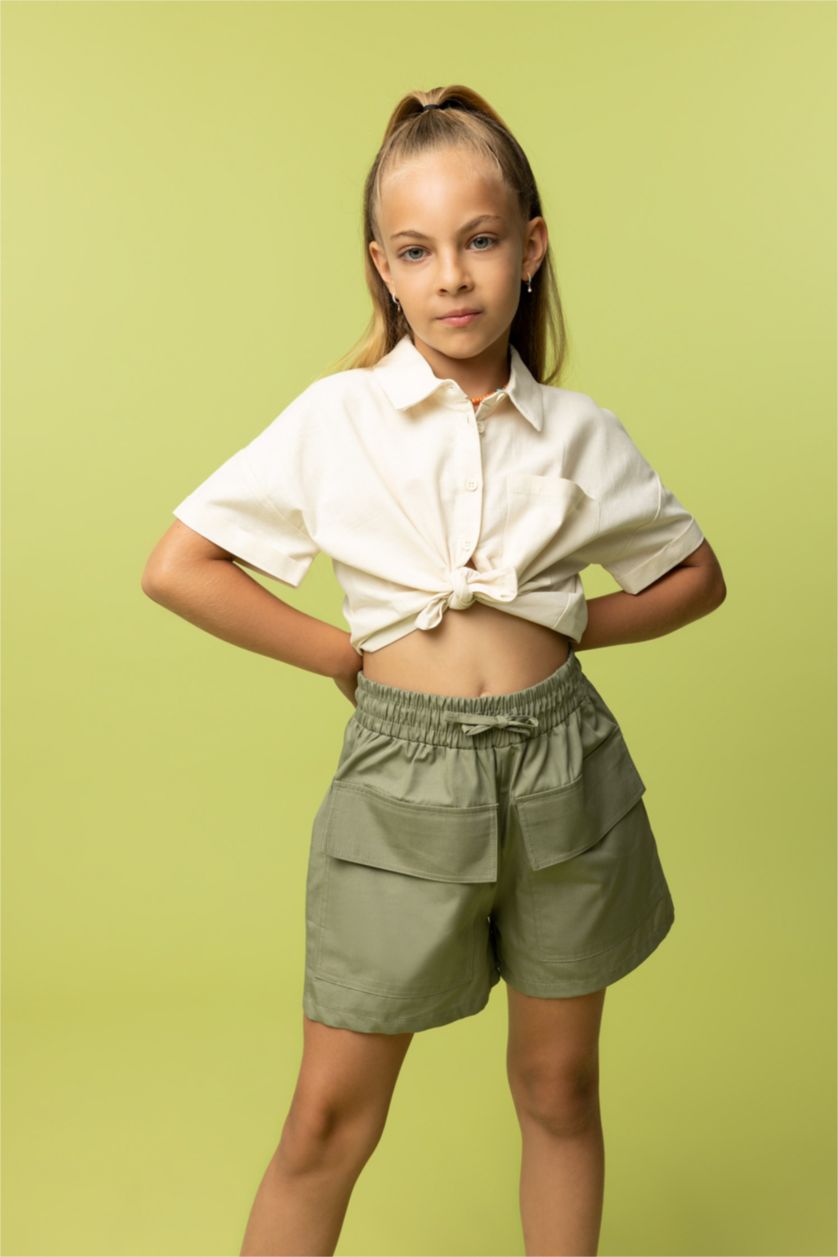 FILLES Kaki Clair Short En Coton Coupe Cargo Pour Fille