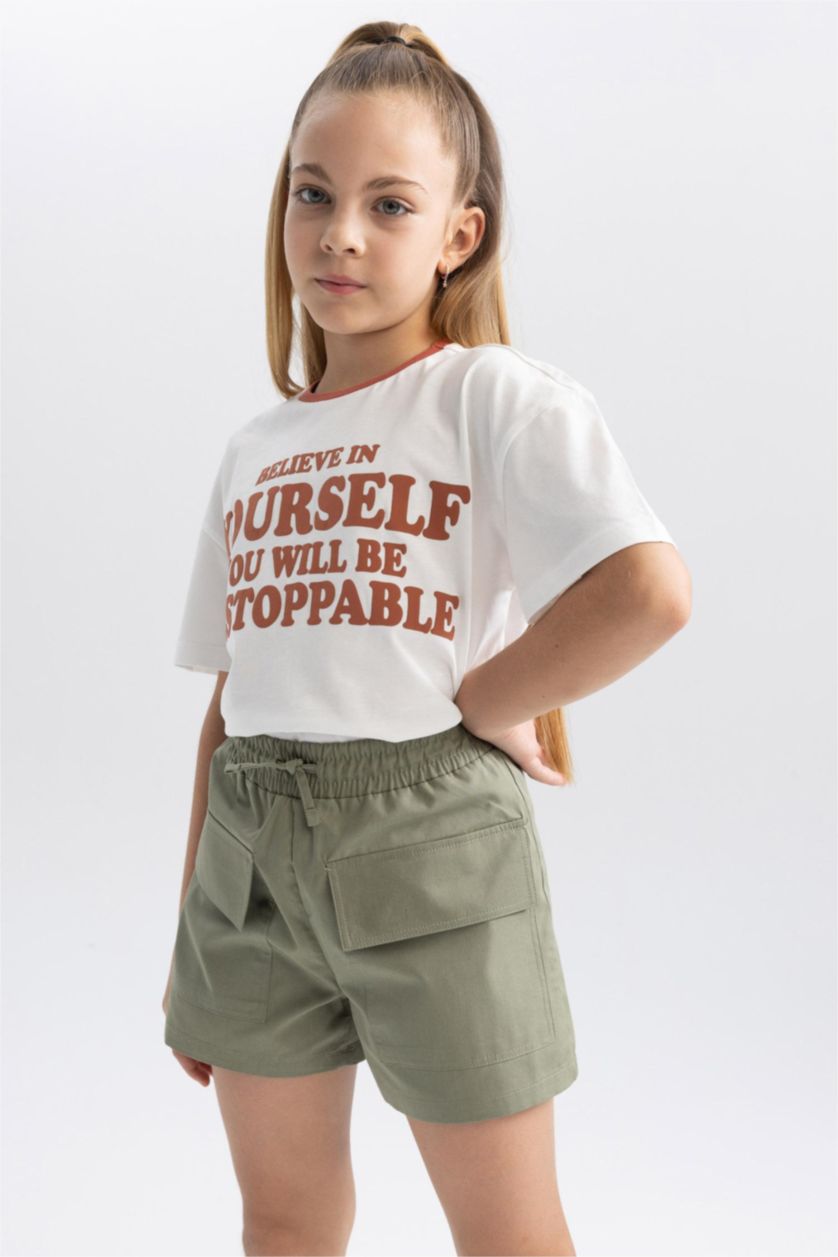 FILLES Kaki Clair Short En Coton Coupe Cargo Pour Fille