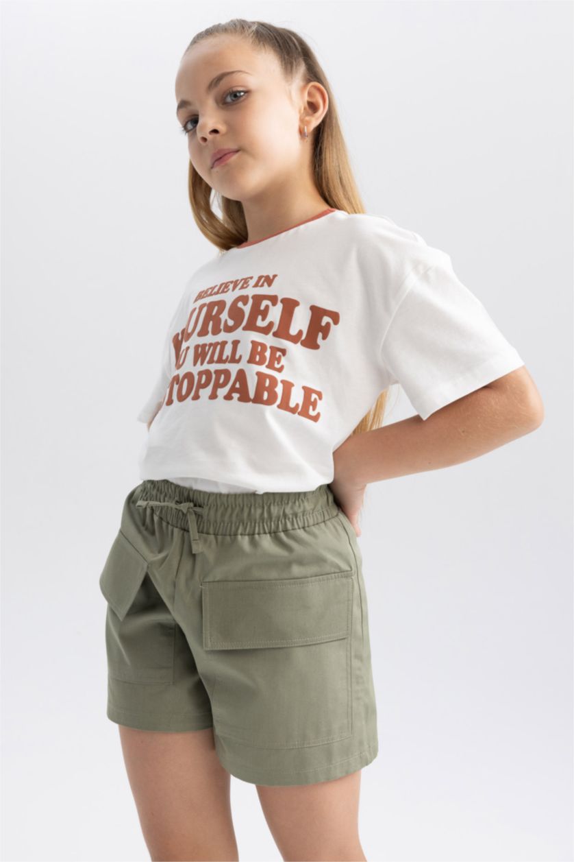 FILLES Kaki Clair Short En Coton Coupe Cargo Pour Fille