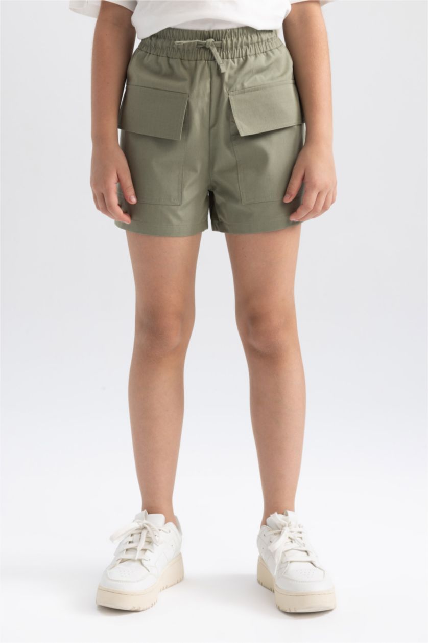 FILLES Kaki Clair Short En Coton Coupe Cargo Pour Fille