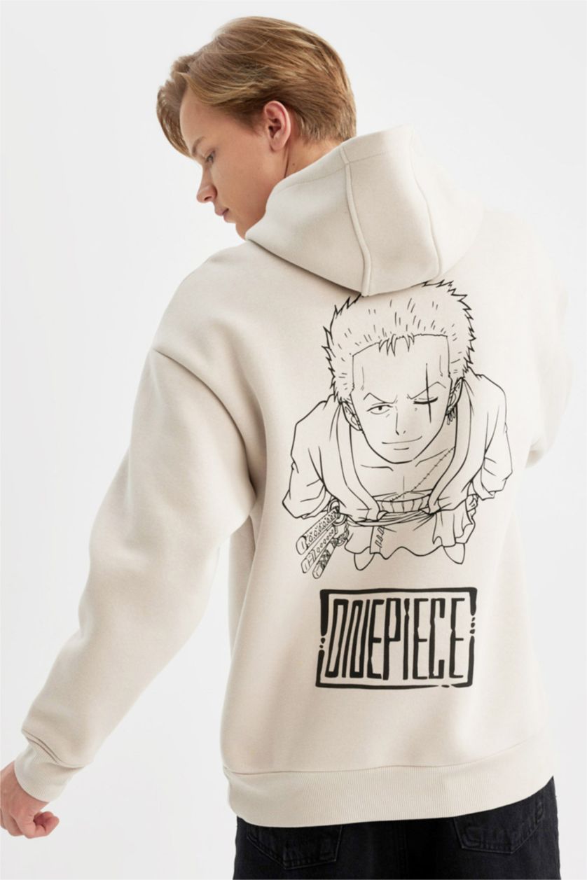 رجال اللون الحجري سويت شيرت اوفر سايز بجيب من ون بيس